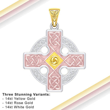 The Celtic Cross Triskele Solid 14K White Yellow and Pink Gold pendant RTP477 - Jewelry